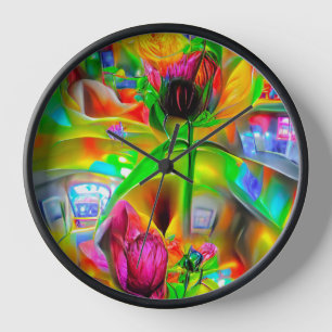 Abstract Psychedelic Flowers Clock