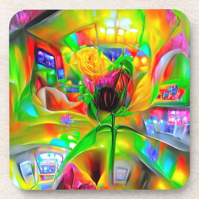 Abstract Psychedelic Flowers  Coaster (Front)
