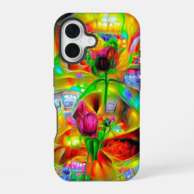 Abstract Psychedelic Flowers  iPhone 16 Case (Back)