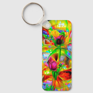Abstract Psychedelic Flowers  Keychain