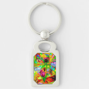 Abstract Psychedelic Flowers Keychain