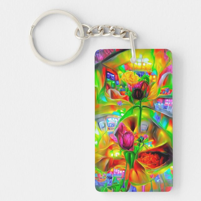 Abstract Psychedelic Flowers  Keychain (Front)