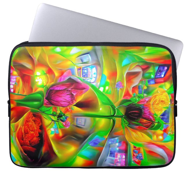 Abstract Psychedelic Flowers  Laptop Sleeve (Front)