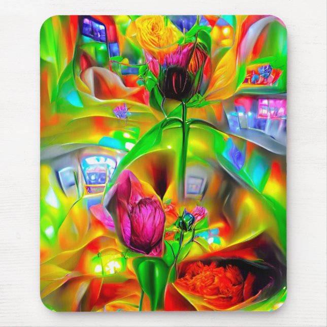 Abstract Psychedelic Flowers  Mouse Pad (Front)