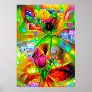 Abstract Psychedelic Flowers  Poster