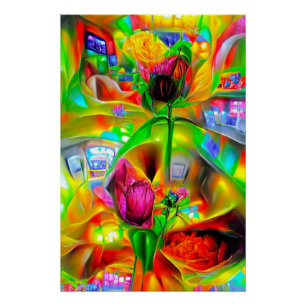 Abstract Psychedelic Flowers  Poster