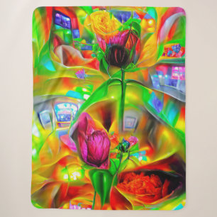 Abstract Psychedelic Flowers Sherpa Blanket