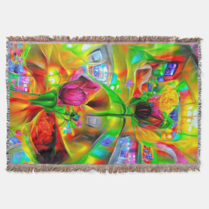 Abstract Psychedelic Flowers Throw Blanket