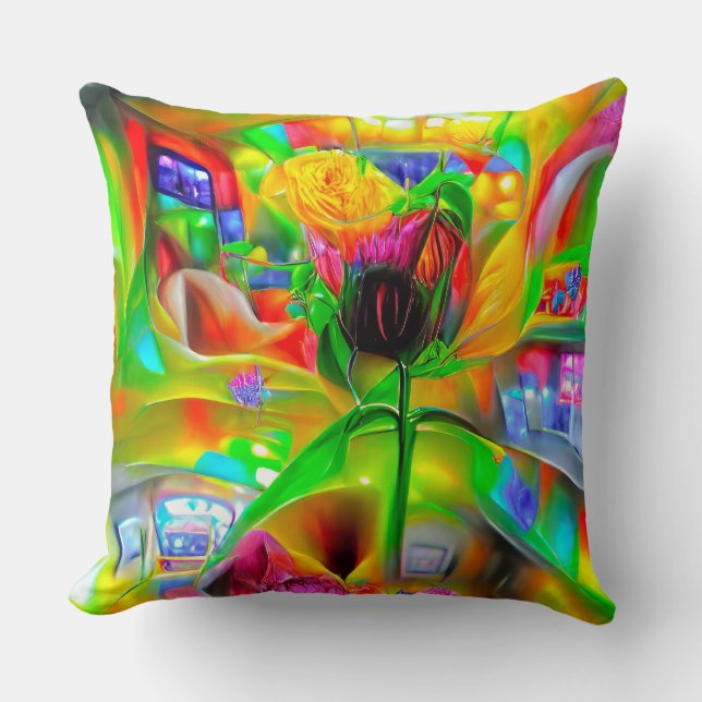 Abstract Psychedelic Flowers  Throw Pillow (Front)