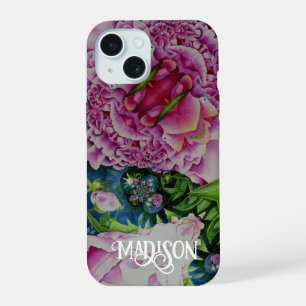 Abstract psychedelic pink florals flowers iPhone 15 case