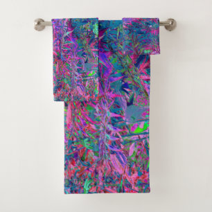 Abstract Psychedelic Rainbow Colours Foliage Garde Bath Towel Set