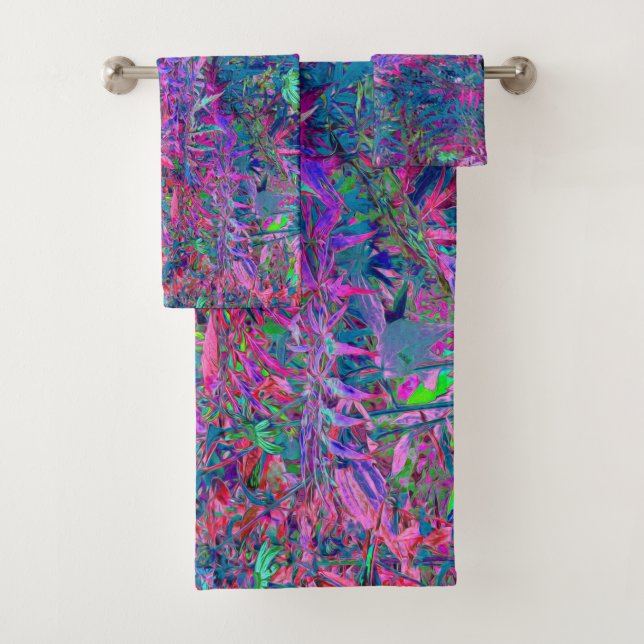 Abstract Psychedelic Rainbow Colours Foliage Garde Bath Towel Set (Insitu)