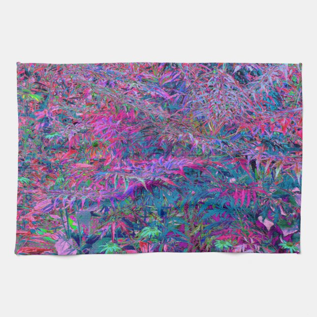 Abstract Psychedelic Rainbow Colours Foliage Garde Kitchen Towel (Horizontal)