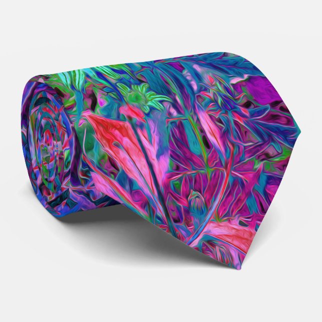 Abstract Psychedelic Rainbow Colours Foliage Garde Tie (Rolled)