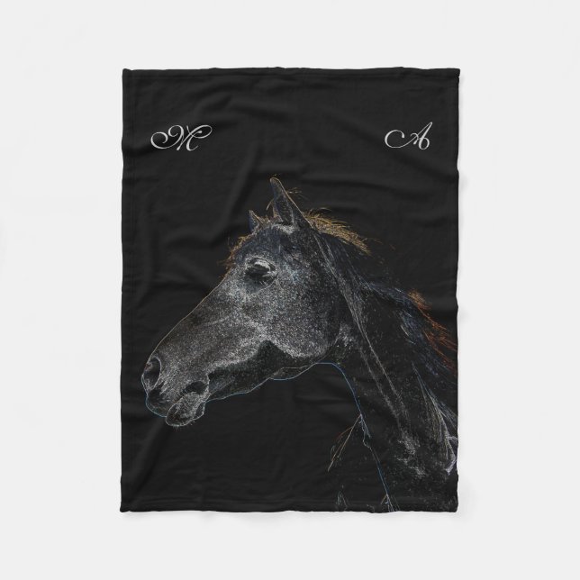 Abstract Psychedelic Silver And Black Horse Fleece Blanket (Front)