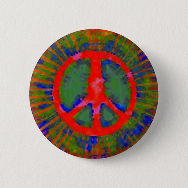 Abstract Psychedelic Tie-Dye Peace Sign 2 Inch Round Button (Front)