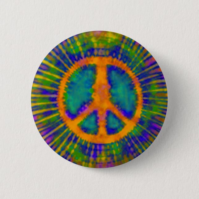 Abstract Psychedelic Tie-Dye Peace Sign 2 Inch Round Button (Front)