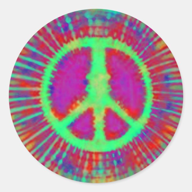 Abstract Psychedelic Tie-Dye Peace Sign Classic Round Sticker (Front)
