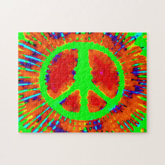 Abstract Psychedelic Tie-Dye Peace Sign Jigsaw Puzzle