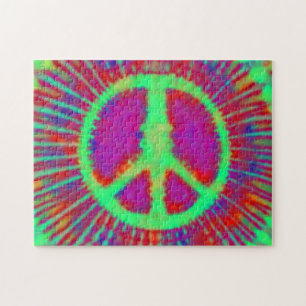 Abstract Psychedelic Tie-Dye Peace Sign Jigsaw Puzzle