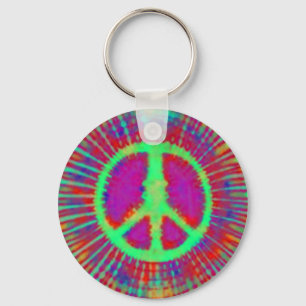 Abstract Psychedelic Tie-Dye Peace Sign Keychain
