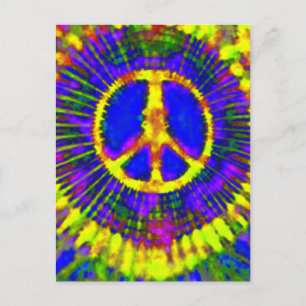 Abstract Psychedelic Tie-Dye Peace Sign Postcard