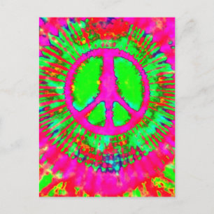 Abstract Psychedelic Tie-Dye Peace Sign Postcard