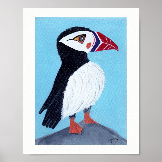 Abstract Puffin Folk Art  Poster (Front)