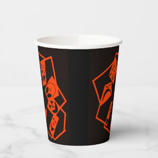 Abstract, pumpkin faces on black, Halloween  Paper Cups