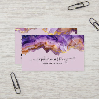 Abstract Purple Agate gold glitter marble QR Code Business Card