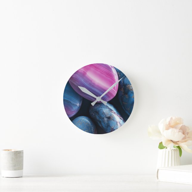Abstract Purple and Blue Agate Marble Wall Clock (Home)