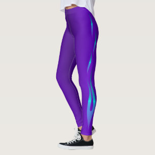 Abstract Purple and Blue Flame Design Leggings