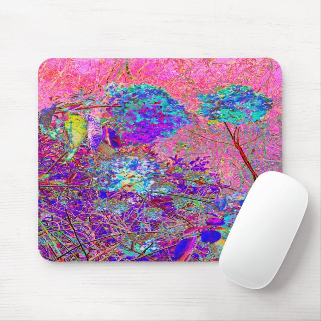 Abstract Purple and Blue Hydrangea with Magenta Mouse Pad (With Mouse)