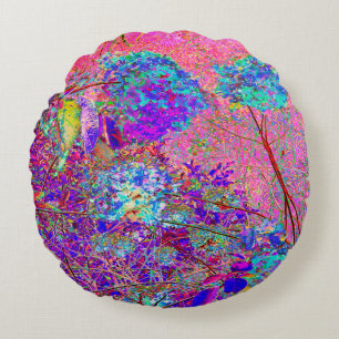 Abstract Purple and Blue Hydrangea with Magenta Round Pillow