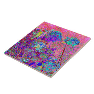 Abstract Purple and Blue Hydrangea with Magenta Tile
