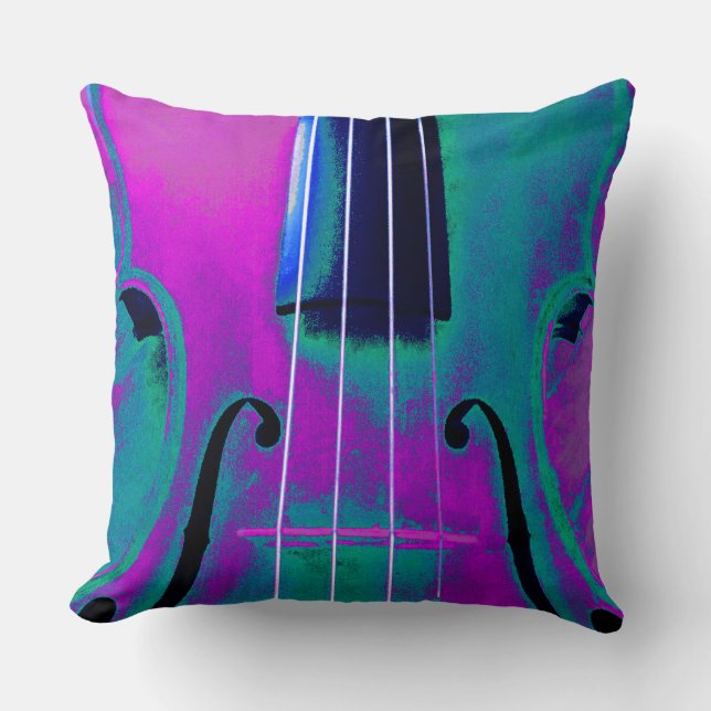 Abstract Purple and Teal Violin Throw Pillow (Front)