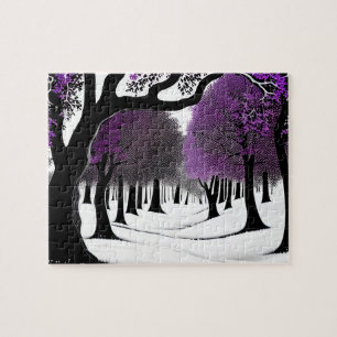Abstract Purple and White Colourful Tree Design Jigsaw Puzzle
