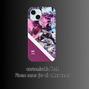 abstract purple + berry tone chic cool marble iPhone 15 case