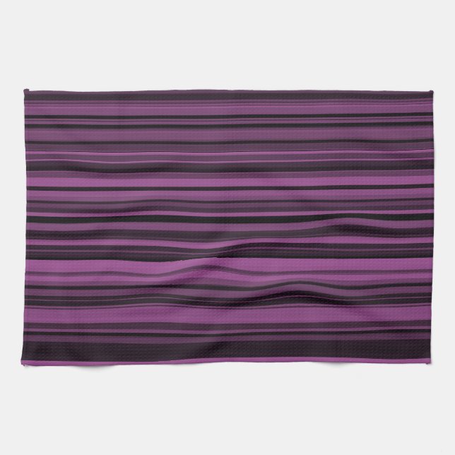 Abstract Purple Black Stripes Kitchen Towel (Horizontal)