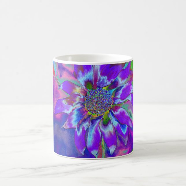 Abstract purple blue floral sunflower retro funky  coffee mug (Center)