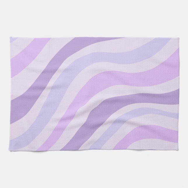 Abstract Purple Blue Groovy Stripe Liquid Pattern Kitchen Towel (Horizontal)