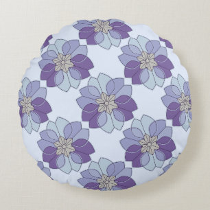 Abstract Purple & Blue Modern Floral Round Pillow