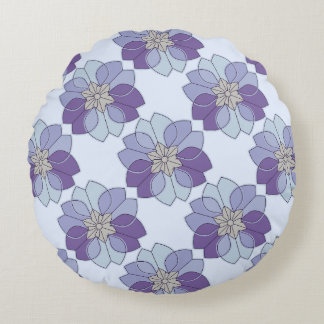 Abstract Purple & Blue Modern Floral Round Pillow