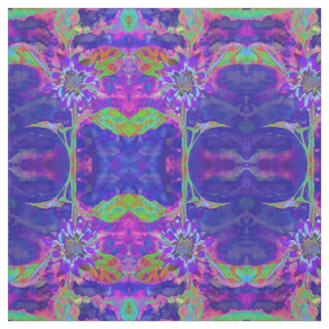 Abstract purple blue sunflower | retro funky  fabric (Swatch)