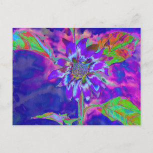 Abstract purple blue sunflower retro funky fun postcard