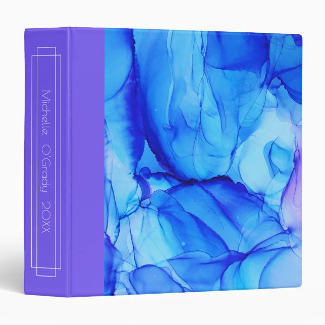Abstract Purple Blue Swirls Custom Alcohol Ink Binder (Front/Spine)
