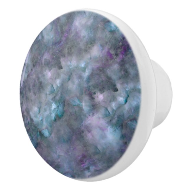 Abstract purple blue teal quartz marble granite   ceramic knob (Right)