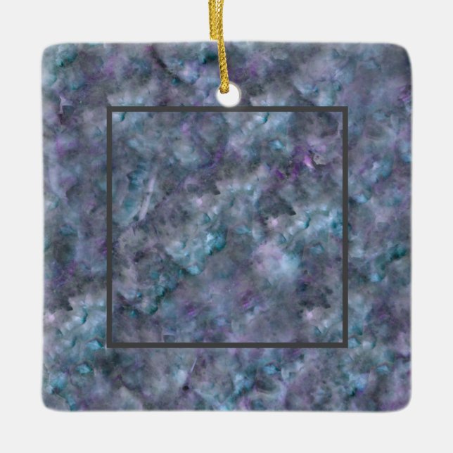 Abstract purple blue teal quartz marble granite   ceramic ornament (Front)