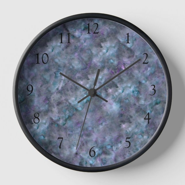 Abstract purple blue teal quartz marble granite   clock (Front)
