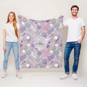 Abstract Purple Circles with Paint Strips Accents Fleece Blanket